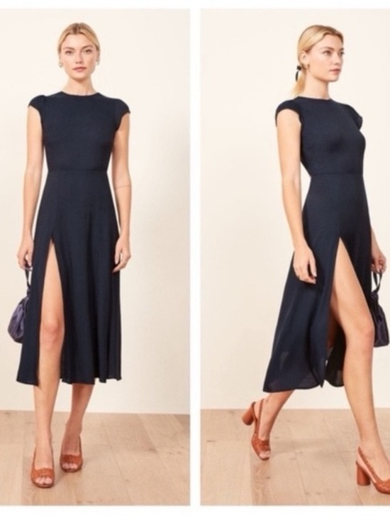 Reformation Dresses & Skirts - NEW Reformation Navy Blue Gavin Slit Midi Dress Size 6